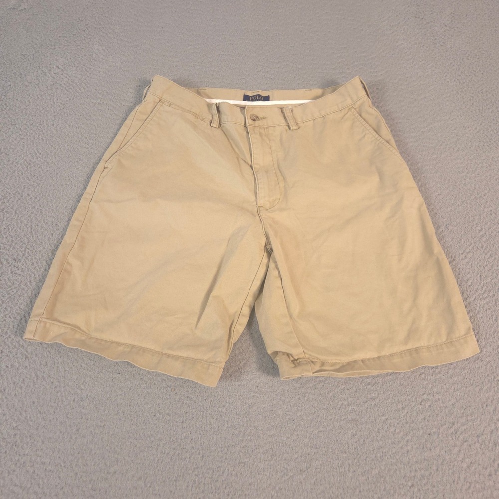 Polo Ralph Lauren Shorts Mens 34 Tan Chino Cotton Twill Flat Front Khaki Pockets
